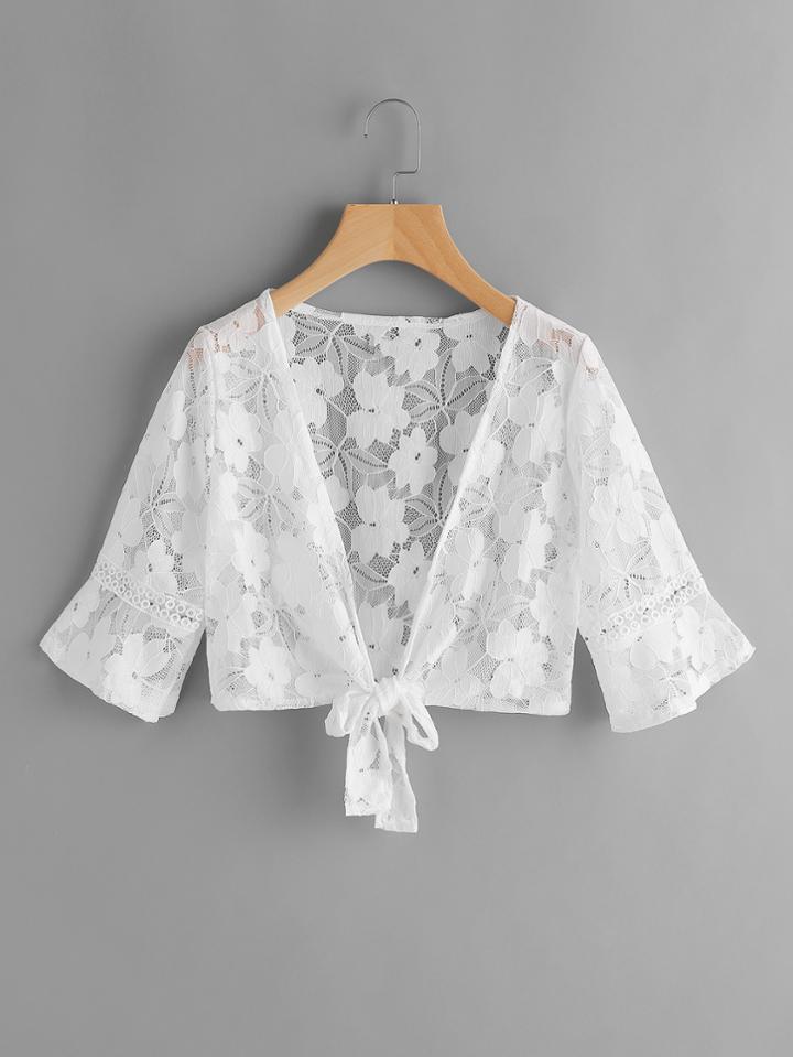 Romwe Self Tie Open Front Lace Top
