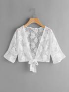 Romwe Self Tie Open Front Lace Top