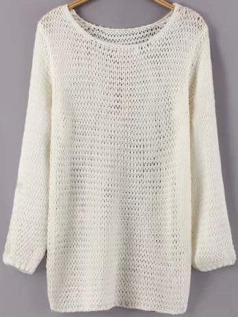 Romwe Long Sleeve Knit White Sweater