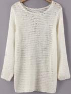 Romwe Long Sleeve Knit White Sweater