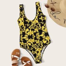 Romwe Random Baroque Print One Piece Swimsuit