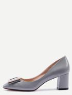 Romwe Grey Square Toe Metal Decorated Chunky Pumps