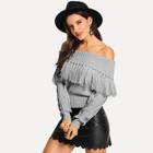 Romwe Off Shoulder Fringe Sweater
