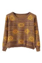 Romwe Sunflower Knitted Khaki Jumper
