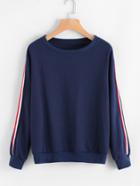 Romwe Stripe Tape Detail Pullover