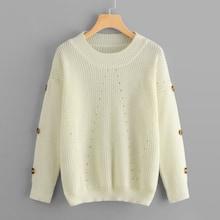 Romwe Cut Out Button Detail Sweater