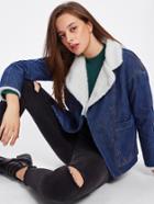 Romwe Faux Fur Trim Denim Jacket