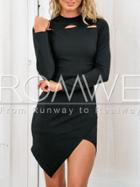 Romwe Black Cut Out Front Asymmetric Bodycon Dress