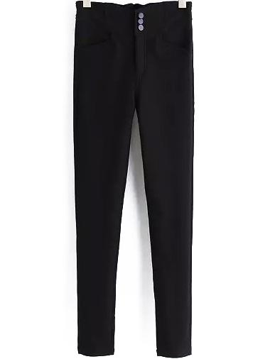 Romwe Single Breasted Pockets Slim Pant
