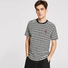Romwe Guys Rose Embroidered Striped Tee