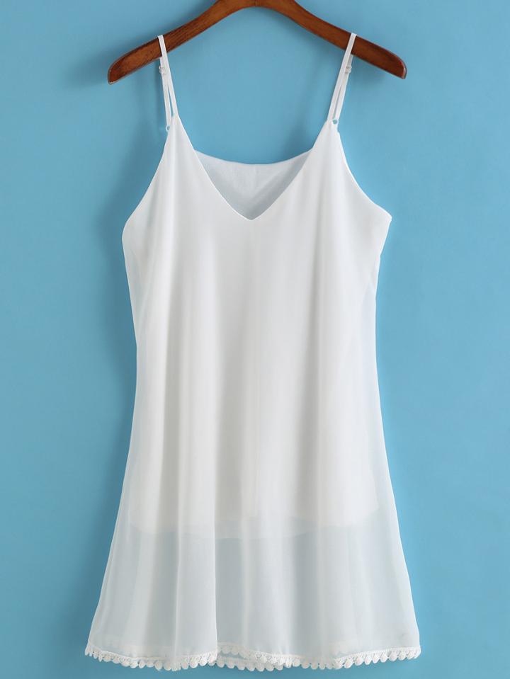 Romwe Spaghetti Strap Crochet Hem Chiffon Dress