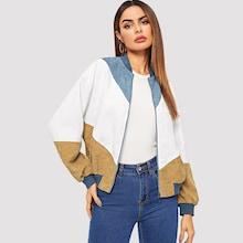 Romwe Cut-and-sew Zipper Cord Bomber Jacket