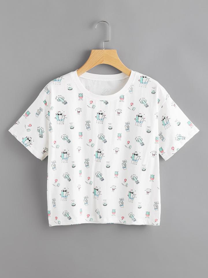 Romwe Cactus Print Random Tee