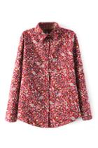 Romwe Red Floral Print Asymmetric Shirt