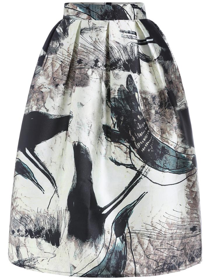 Romwe Ink Print Zipper Skirt