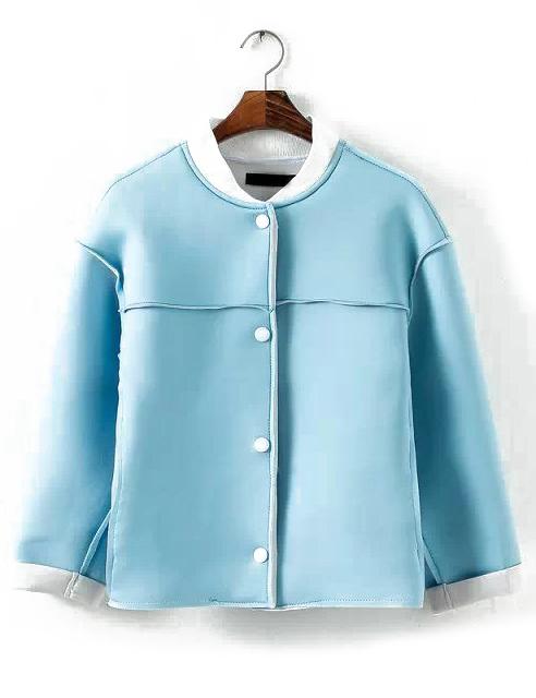 Romwe Blue Long Sleeve Buttons Crop Jacket