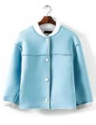 Romwe Blue Long Sleeve Buttons Crop Jacket