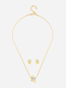 Romwe Rhinestone Detail Pendant Necklace With Earrings