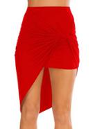 Romwe Knotted Asymmetric Skirt - Red