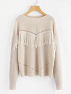 Romwe Eyelet Detail Fringe Trim Jumper