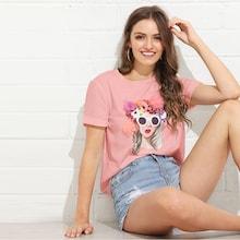 Romwe 3d Floral Applique Figure Cuffed Sleeve Tee