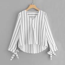 Romwe Knot Detail Striped Blouse