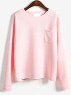 Romwe Long Sleeve Pocket Pink T-shirt