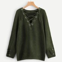 Romwe Plus Grommet Lace-up Jumper