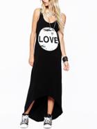 Romwe Black Love Print High Low Vest Dress