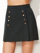 Romwe Dark Green Double Breasted Zipper Back A Line Skirt