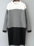 Romwe Color-block Zigzag Long Sweater
