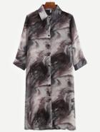 Romwe Tie Dye Button Front Chiffon Shirt Dress