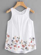 Romwe Floral Embroidered Open Back Dip Hem Tank Top