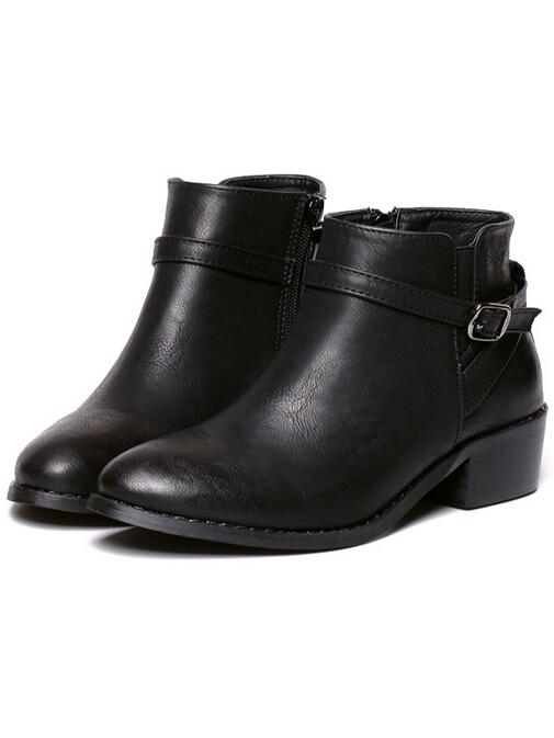 Romwe Black Round Toe Side Zipper Pu Boots