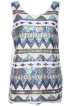 Romwe Sequin Geometrical Pattern Blue Vest