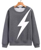 Romwe Lightning Print Loose Grey Sweatshirt