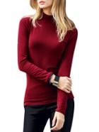 Romwe Wine Red Long Sleeve Turtleneck T-shirts