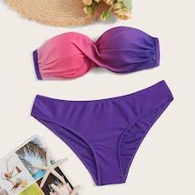 Romwe Ombre Underwired Bandeau Bikini Set