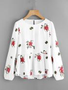 Romwe Flower Embroidered Smock Top