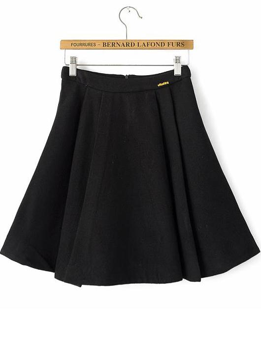 Romwe Woolen Black Pleated Skirt