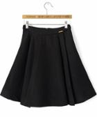 Romwe Woolen Black Pleated Skirt