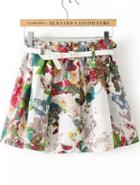 Romwe White Elastic Waist Floral Skirt