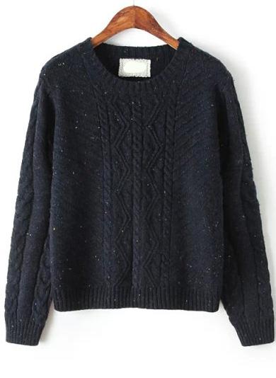 Romwe Cable Knit Navy Sweater