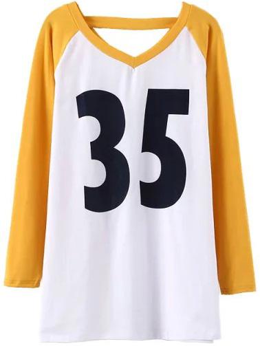 Romwe V Neck Raglan Sleeve Letter Print Yellow T-shirt