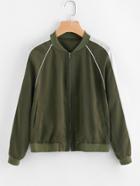 Romwe Contrast Panel Tipping Detail Raglan Sleeve Bomber Jacket