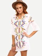 Romwe Tribal Print Tunic Dress - White