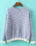 Romwe Ruffle Trim Knit Blue Sweater