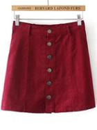 Romwe Red Single Breasted Corduroy Skirt