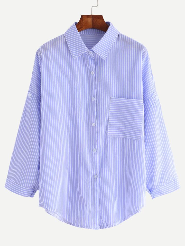Romwe Blue Mixed Stripe Drop Shoulder Blouse