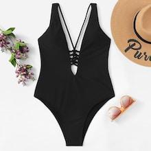 Romwe Low Back Braided Detail Swimsuit